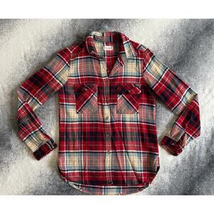 Altar'd State Red Gold Plaid Button Down Hi Low Shirt Women Size Medium Western